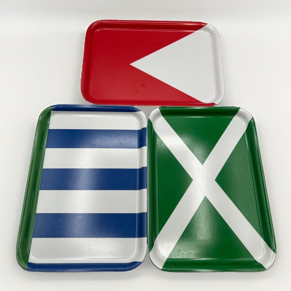 VTG IKEA Melamine Serving Trays Lot of 3 Nautical Maritime Signal Flag Strips
